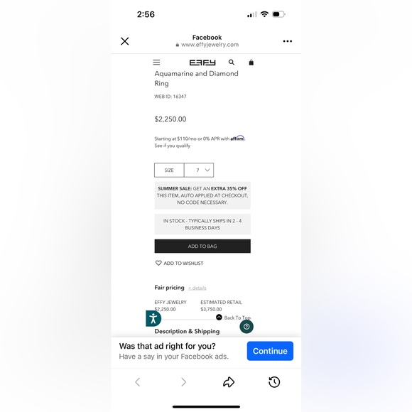 SOLD Effy Aquamarine & Diamond Ring 14kt WG MSRP $3,750 with Effy Certificate - Picture 16 of 16